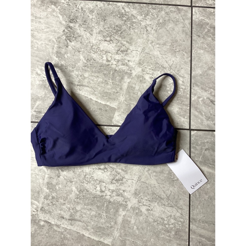 Quince Women Navy Blue Recycled Triangle Bikini Top ATG001 NWT